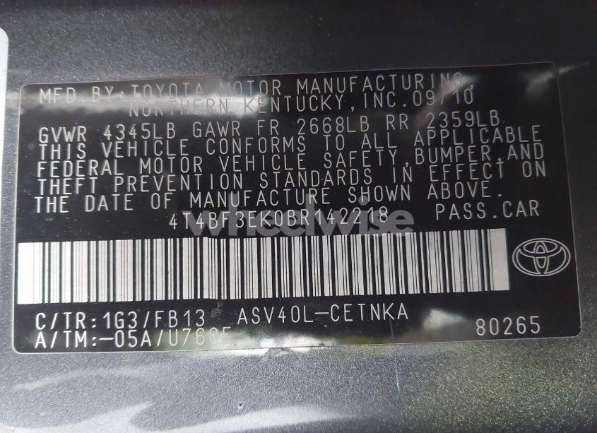 Photo 9 of 2011 Toyota Camry LE (VIN 4T4BF3EK0BR142218)