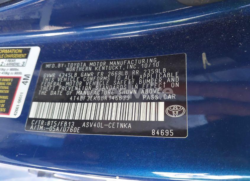 Photo 9 of 2011 Toyota Camry LE (VIN 4T4BF3EK0BR146639)