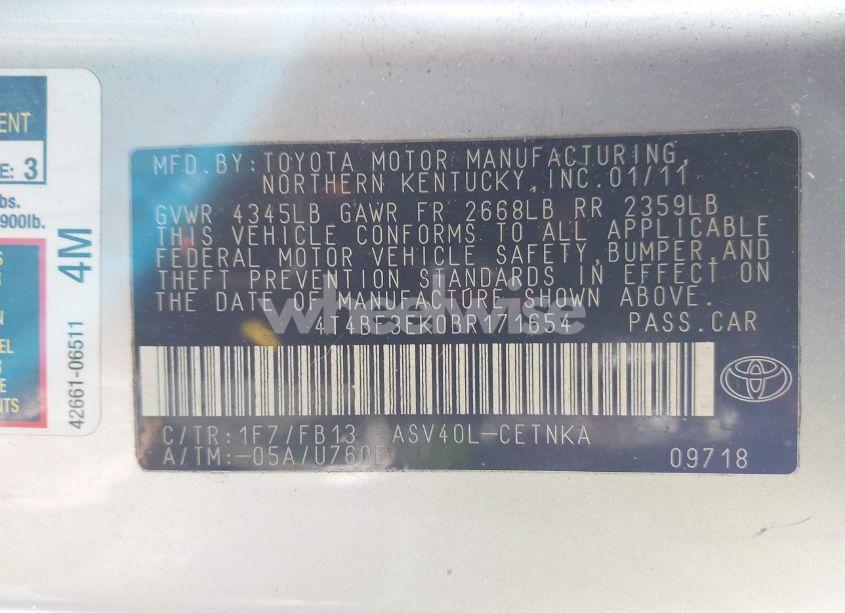 Photo 9 of 2011 Toyota Camry LE (VIN 4T4BF3EK0BR171654)