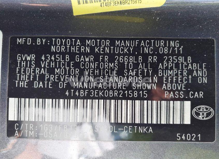 Photo 9 of 2011 Toyota Camry LE (VIN 4T4BF3EK0BR215815)