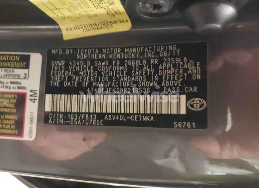 Photo 9 of 2011 Toyota Camry LE (VIN 4T4BF3EK0BR218536)