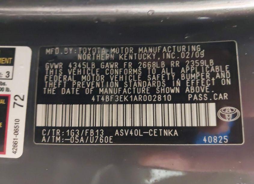 Photo 9 of 2010 Toyota Camry LE (VIN 4T4BF3EK1AR002810)