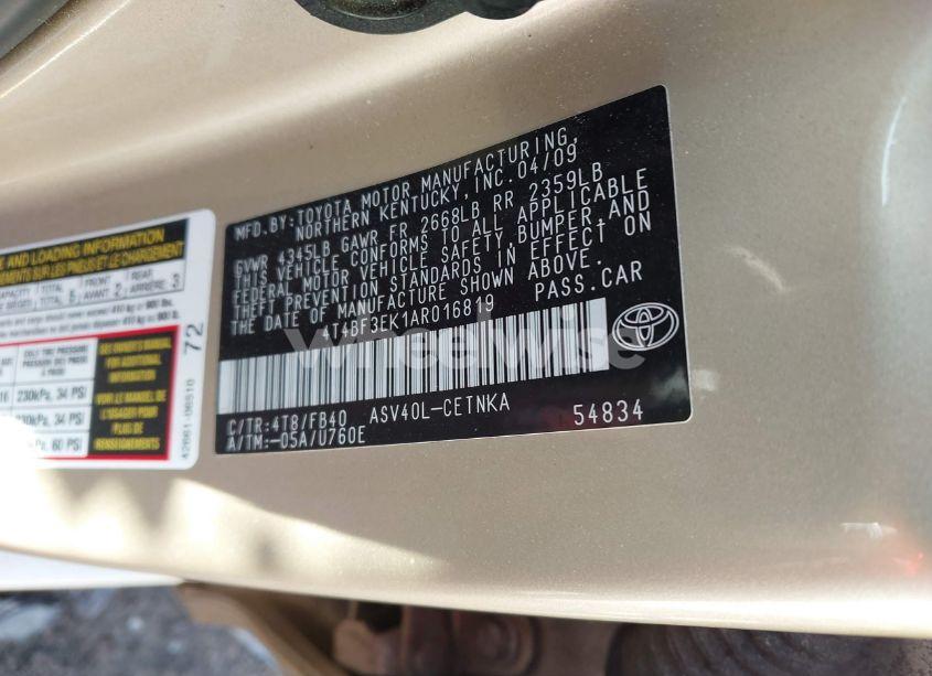 Photo 9 of 2010 Toyota Camry LE (VIN 4T4BF3EK1AR016819)