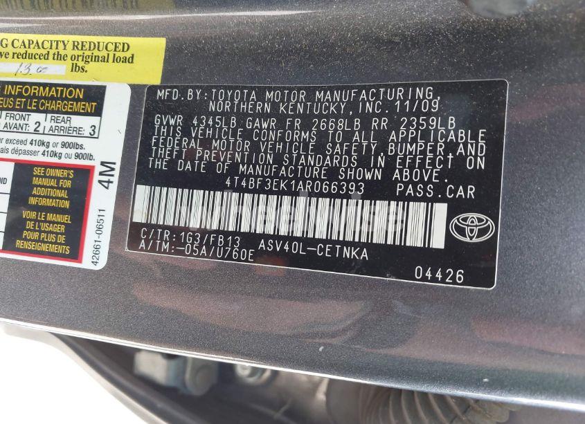 Photo 9 of 2010 Toyota Camry LE (VIN 4T4BF3EK1AR066393)