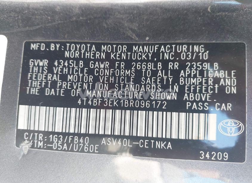 Photo 9 of 2011 Toyota Camry LE (VIN 4T4BF3EK1BR096172)