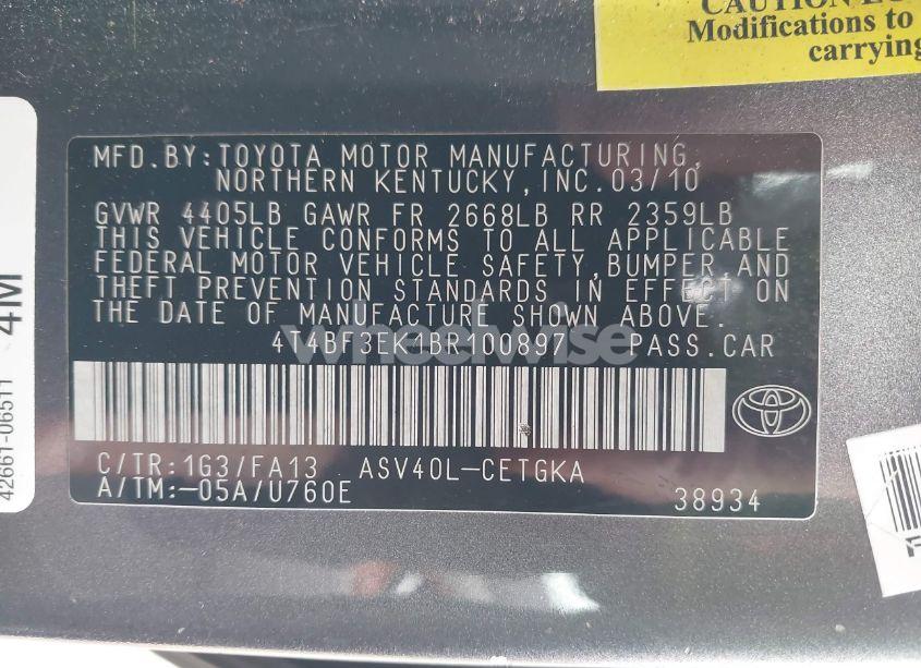 Photo 9 of 2011 Toyota Camry XLE (VIN 4T4BF3EK1BR100897)