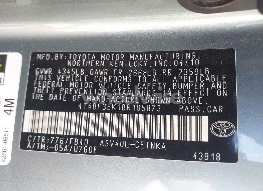 Photo 9 of 2011 Toyota Camry LE (VIN 4T4BF3EK1BR105873)