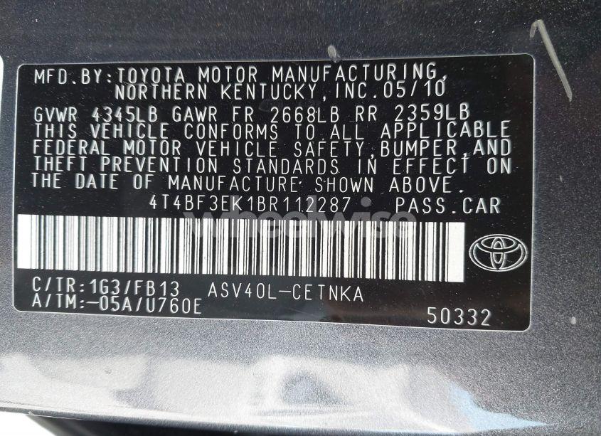 Photo 9 of 2011 Toyota Camry LE (VIN 4T4BF3EK1BR112287)