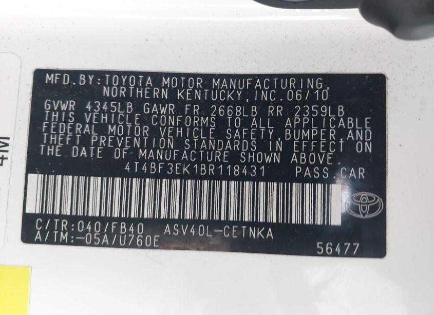 Photo 9 of 2011 Toyota Camry (VIN 4T4BF3EK1BR118431)