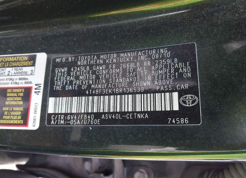 Photo 9 of 2011 Toyota Camry LE (VIN 4T4BF3EK1BR136539)