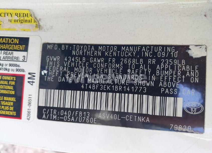 Photo 9 of 2011 Toyota Camry LE (VIN 4T4BF3EK1BR141773)