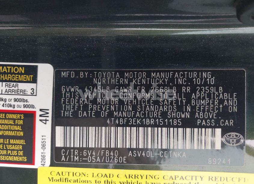 Photo 9 of 2011 Toyota Camry LE (VIN 4T4BF3EK1BR151185)