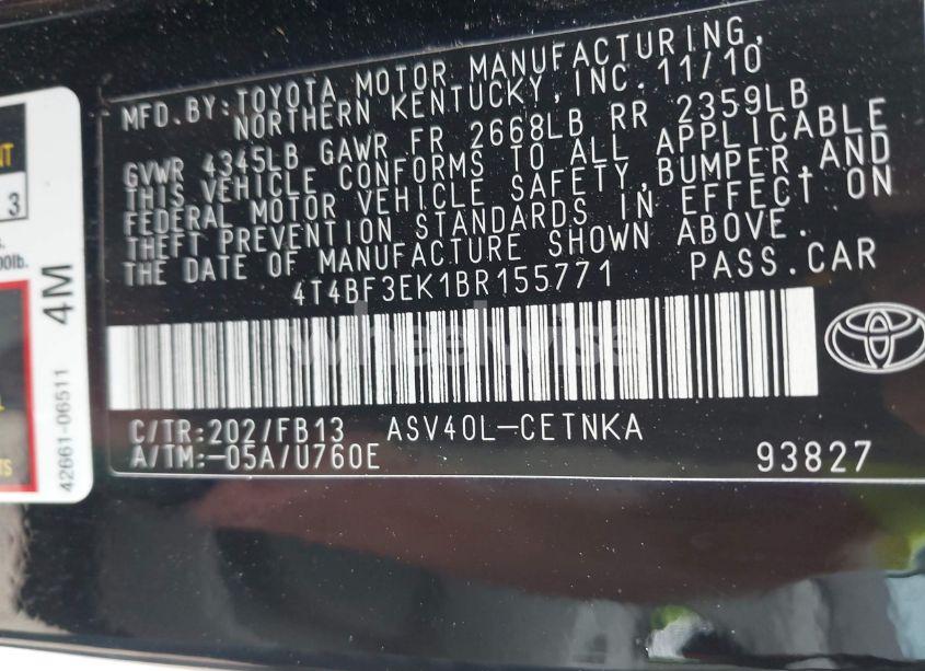 Photo 9 of 2011 Toyota Camry LE (VIN 4T4BF3EK1BR155771)