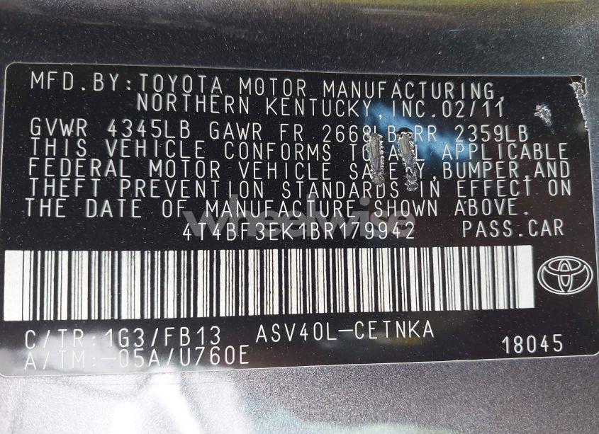 Photo 9 of 2011 Toyota Camry LE (VIN 4T4BF3EK1BR179942)