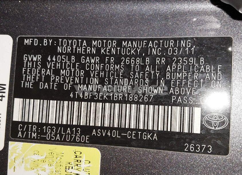 Photo 9 of 2011 Toyota Camry XLE (VIN 4T4BF3EK1BR188267)