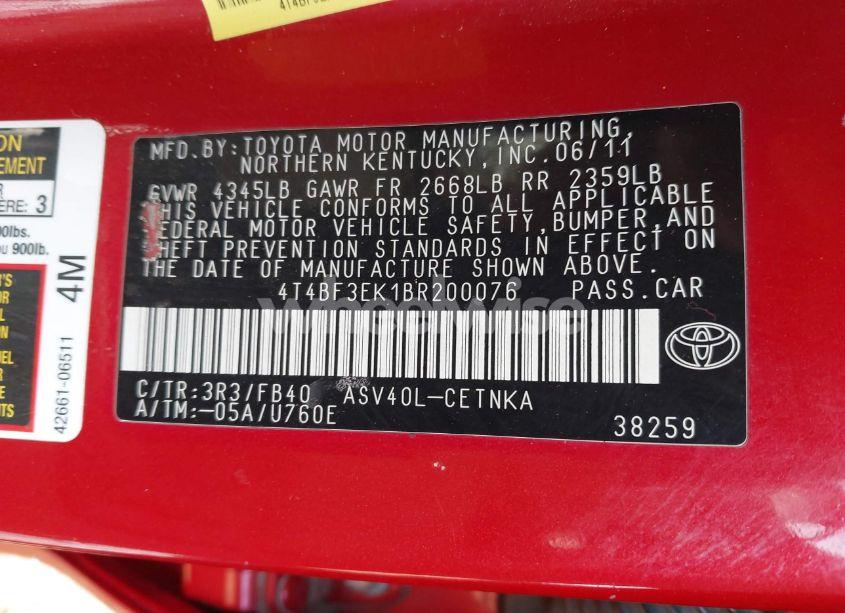 Photo 9 of 2011 Toyota Camry LE (VIN 4T4BF3EK1BR200076)