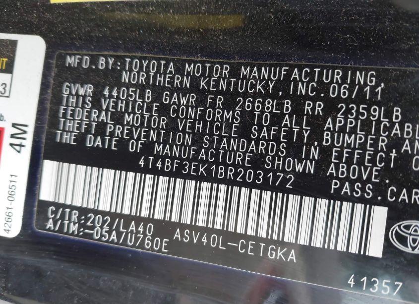 Photo 9 of 2011 Toyota Camry XLE (VIN 4T4BF3EK1BR203172)