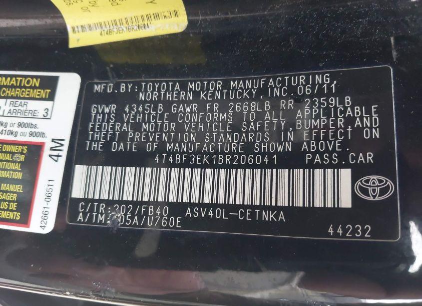 Photo 9 of 2011 Toyota Camry LE (VIN 4T4BF3EK1BR206041)