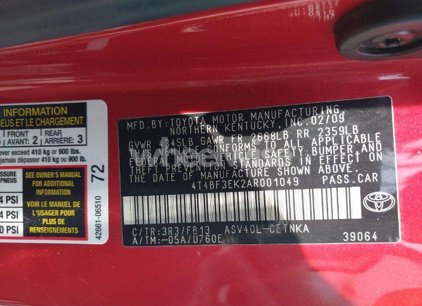 Photo 9 of 2010 Toyota Camry LE (VIN 4T4BF3EK2AR001049)