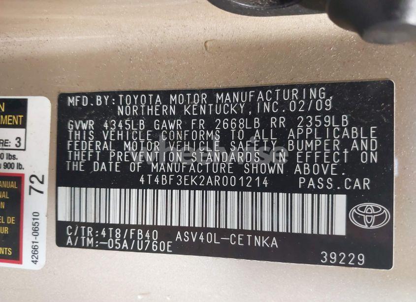 Photo 9 of 2010 Toyota Camry LE (VIN 4T4BF3EK2AR001214)