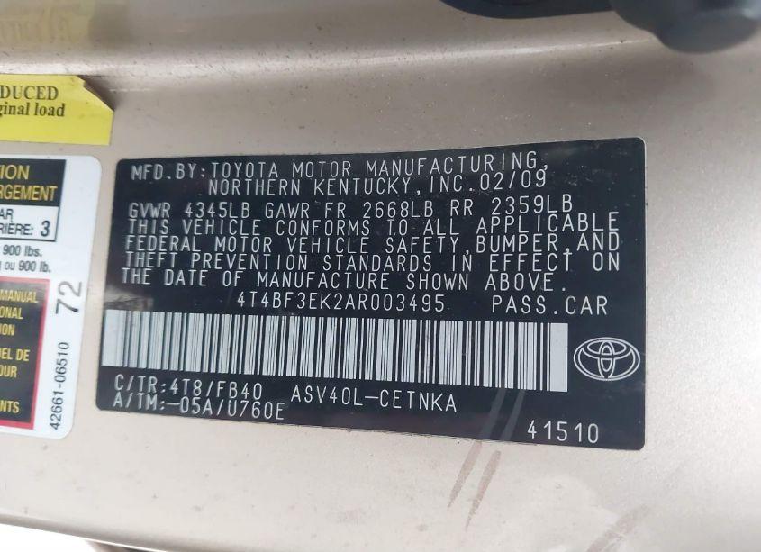 Photo 9 of 2010 Toyota Camry LE (VIN 4T4BF3EK2AR003495)