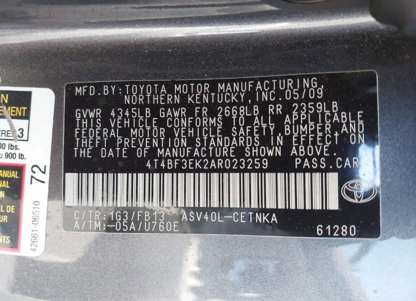 Photo 9 of 2010 Toyota Camry LE (VIN 4T4BF3EK2AR023259)
