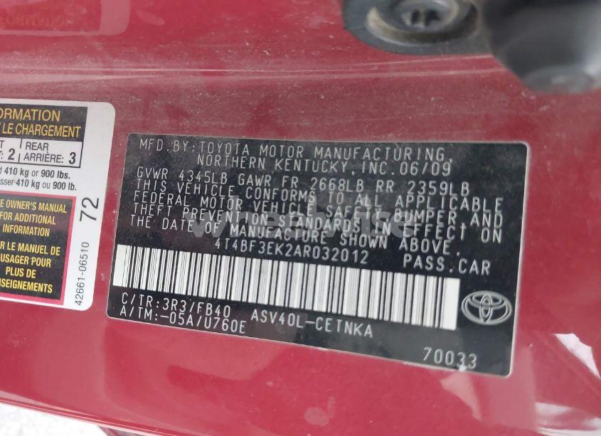 Photo 9 of 2010 Toyota Camry LE (VIN 4T4BF3EK2AR032012)