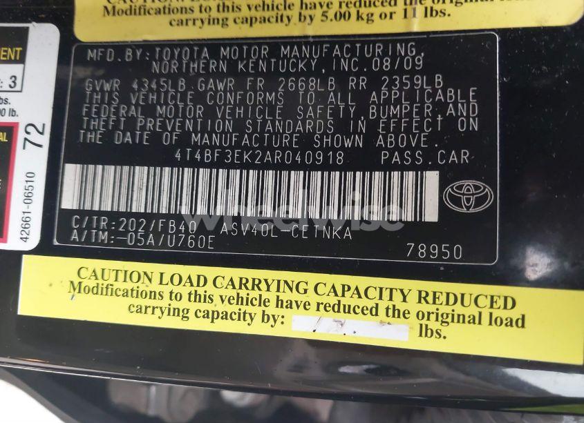 Photo 9 of 2010 Toyota Camry LE (VIN 4T4BF3EK2AR040918)