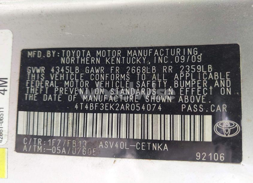 Photo 9 of 2010 Toyota Camry N/A (VIN 4T4BF3EK2AR054074)