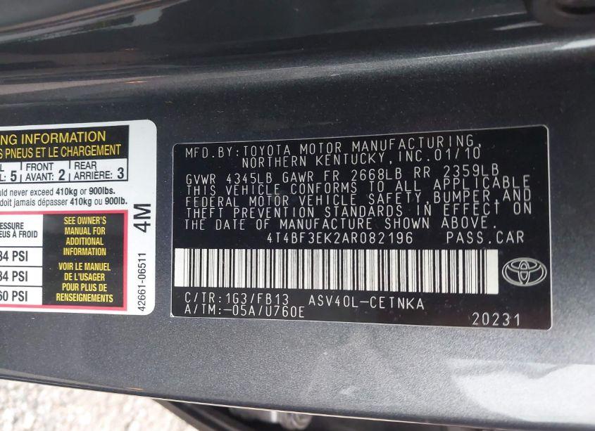 Photo 9 of 2010 Toyota Camry LE (VIN 4T4BF3EK2AR082196)