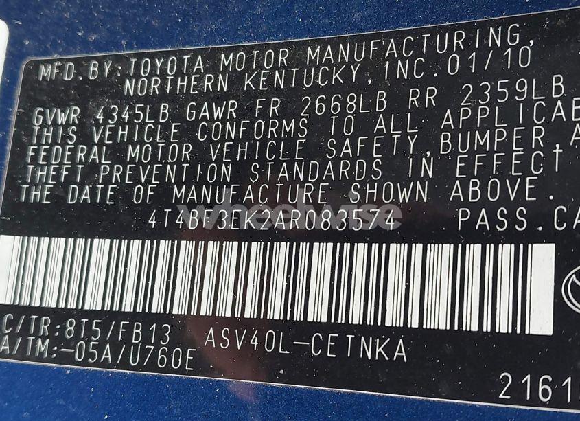 Photo 9 of 2010 Toyota Camry LE (VIN 4T4BF3EK2AR083574)