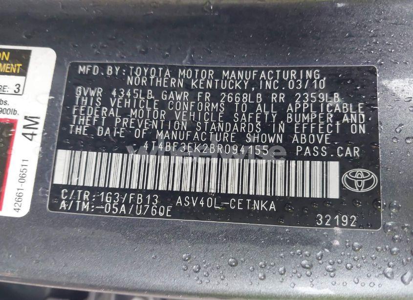 Photo 9 of 2011 Toyota Camry LE (VIN 4T4BF3EK2BR094155)