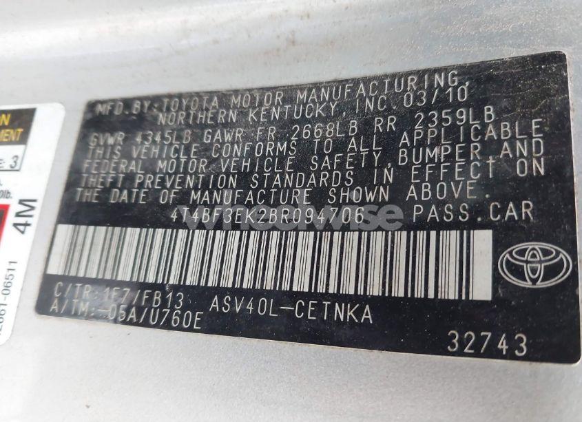 Photo 9 of 2011 Toyota Camry LE (VIN 4T4BF3EK2BR094706)