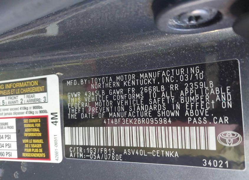 Photo 9 of 2011 Toyota Camry LE (VIN 4T4BF3EK2BR095984)