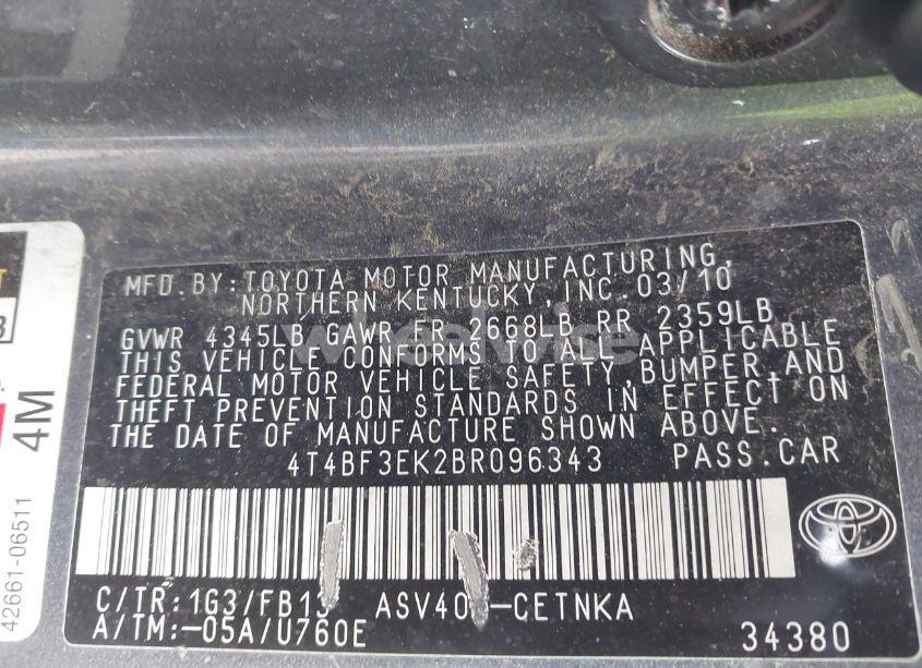 Photo 9 of 2011 Toyota Camry LE (VIN 4T4BF3EK2BR096343)