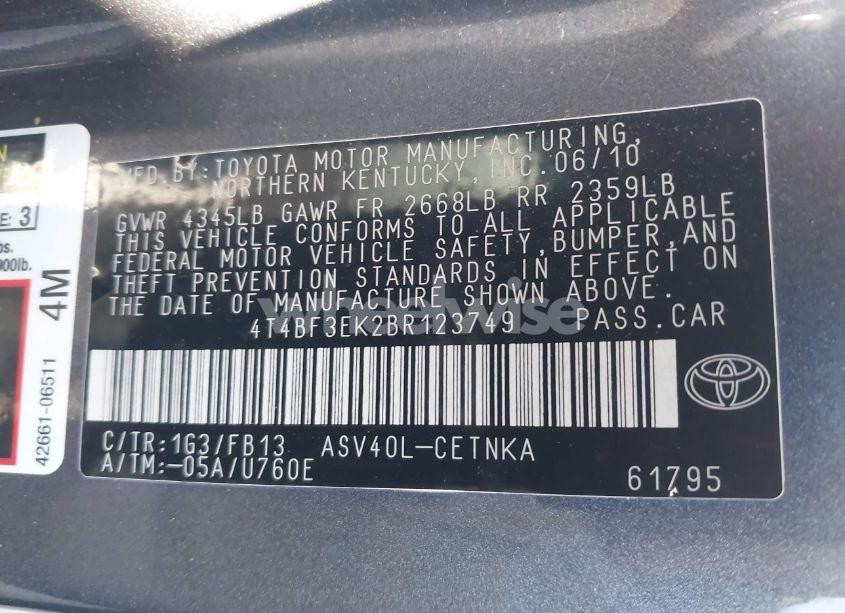Photo 9 of 2011 Toyota Camry LE (VIN 4T4BF3EK2BR123749)