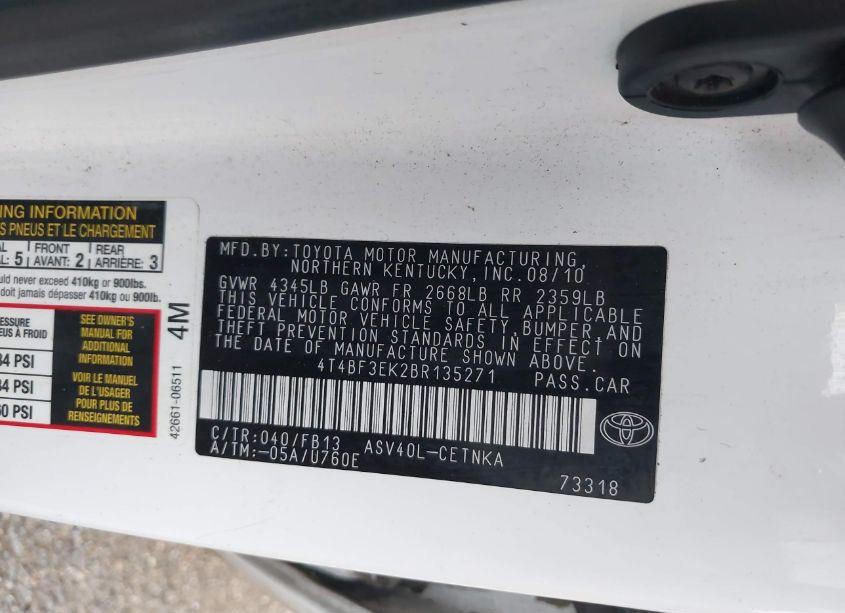 Photo 9 of 2011 Toyota Camry LE (VIN 4T4BF3EK2BR135271)