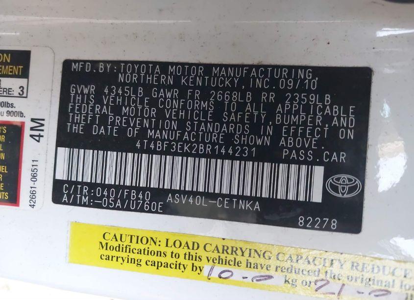 Photo 9 of 2011 Toyota Camry LE (VIN 4T4BF3EK2BR144231)