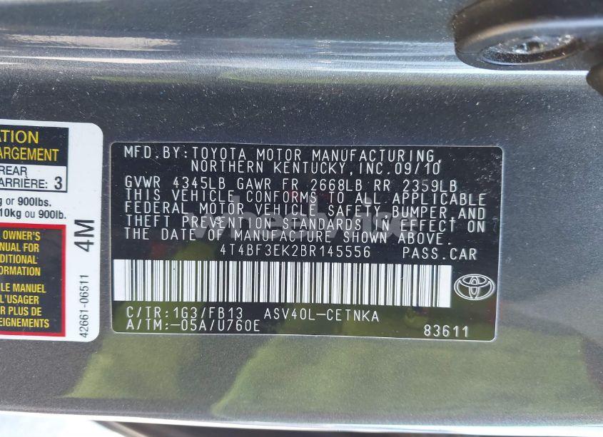 Photo 9 of 2011 Toyota Camry LE (VIN 4T4BF3EK2BR145556)