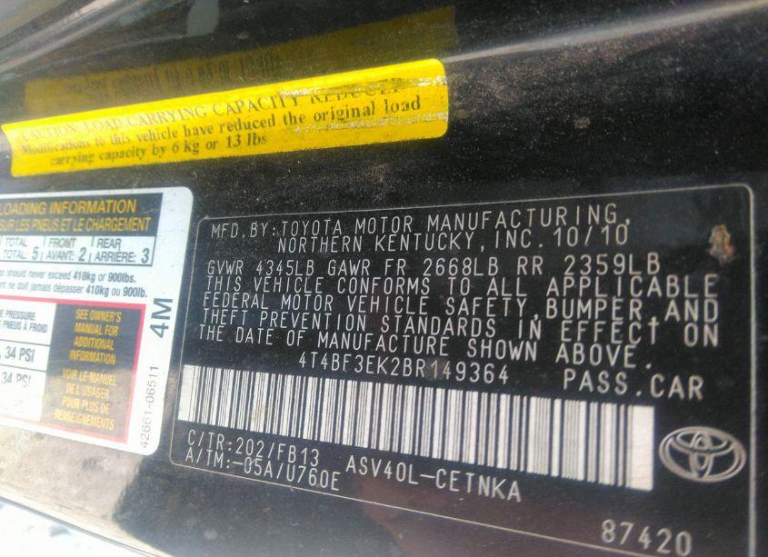 Photo 9 of 2011 Toyota Camry LE (VIN 4T4BF3EK2BR149364)