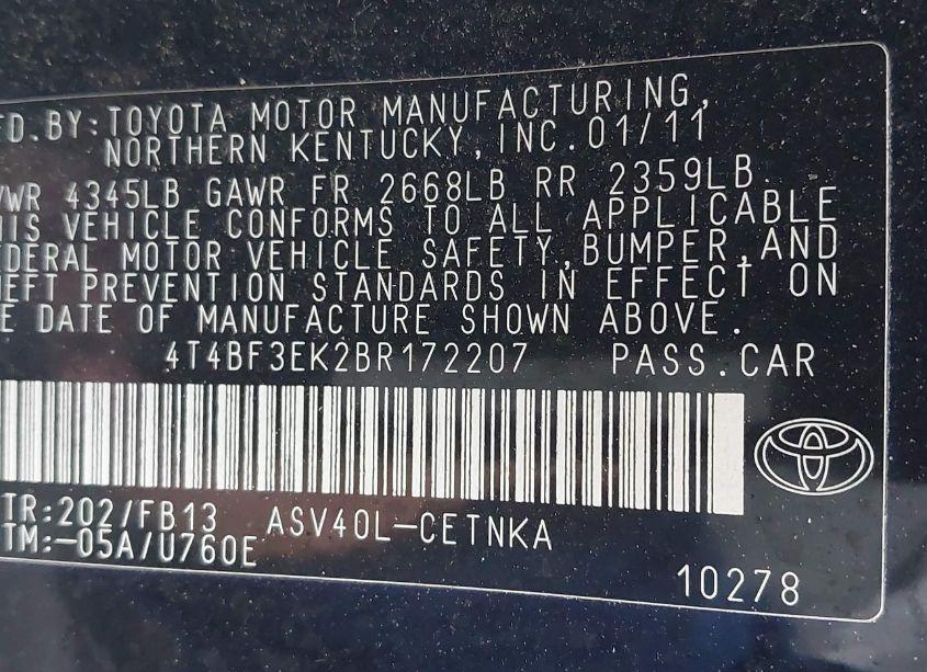 Photo 9 of 2011 Toyota Camry LE (VIN 4T4BF3EK2BR172207)