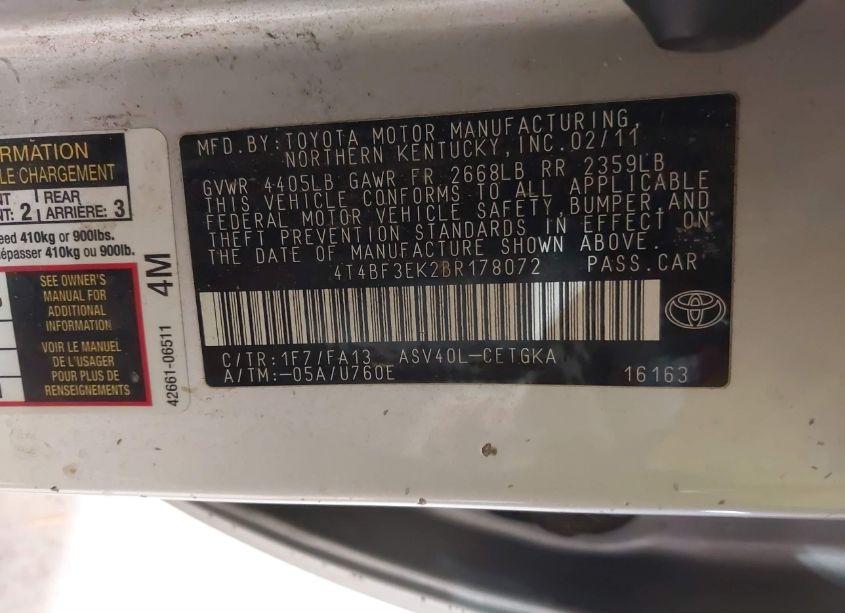 Photo 9 of 2011 Toyota Camry XLE (VIN 4T4BF3EK2BR178072)