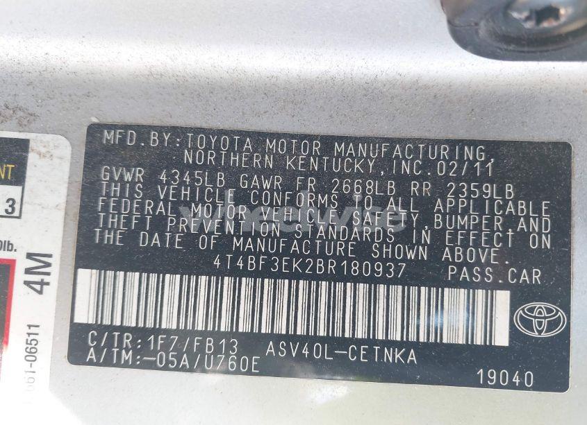 Photo 9 of 2011 Toyota Camry LE (VIN 4T4BF3EK2BR180937)