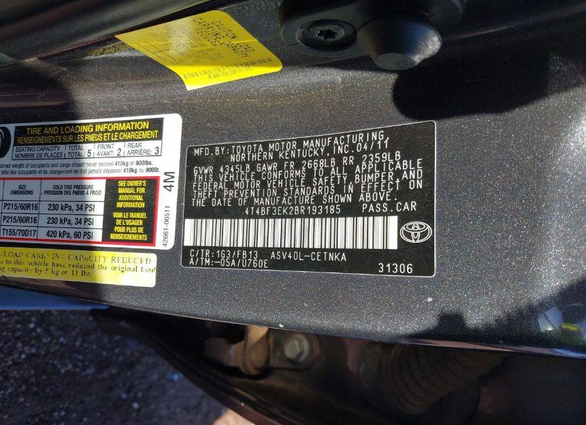 Photo 9 of 2011 Toyota Camry LE (VIN 4T4BF3EK2BR193185)