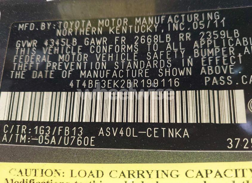 Photo 9 of 2011 Toyota Camry LE (VIN 4T4BF3EK2BR199116)