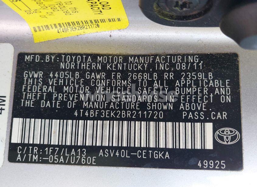 Photo 9 of 2011 Toyota Camry XLE (VIN 4T4BF3EK2BR211720)