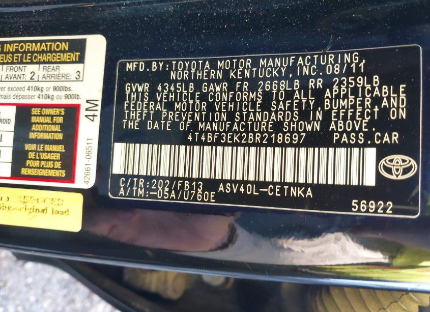 Photo 9 of 2011 Toyota Camry LE (VIN 4T4BF3EK2BR218697)