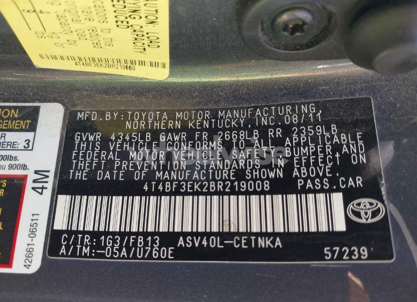 Photo 9 of 2011 Toyota Camry LE (VIN 4T4BF3EK2BR219008)