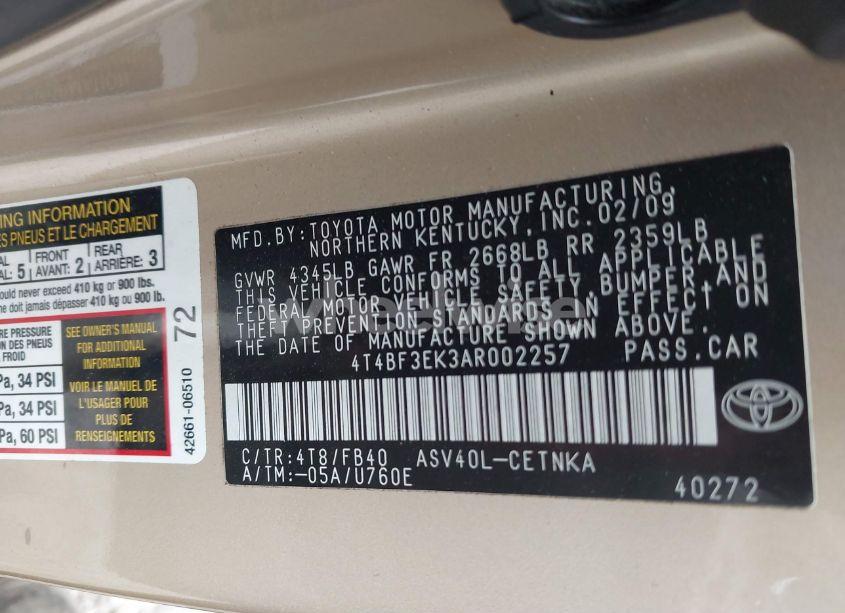 Photo 9 of 2010 Toyota Camry LE (VIN 4T4BF3EK3AR002257)