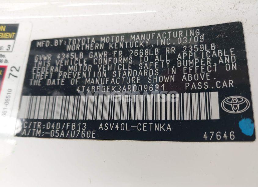 Photo 9 of 2010 Toyota Camry LE/SE/XLE (VIN 4T4BF3EK3AR009631)